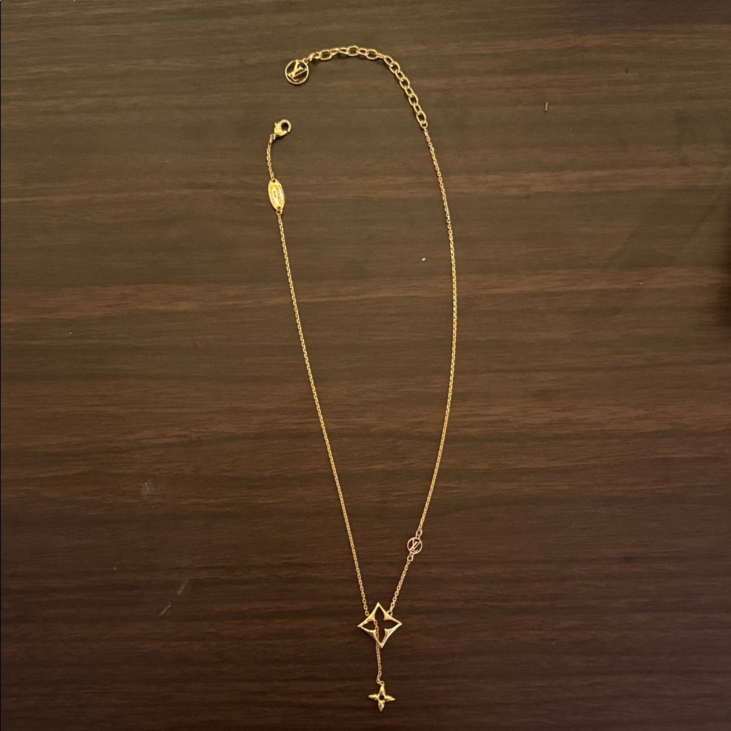 Louis Vuitton Gold Star Motif Drop Necklace